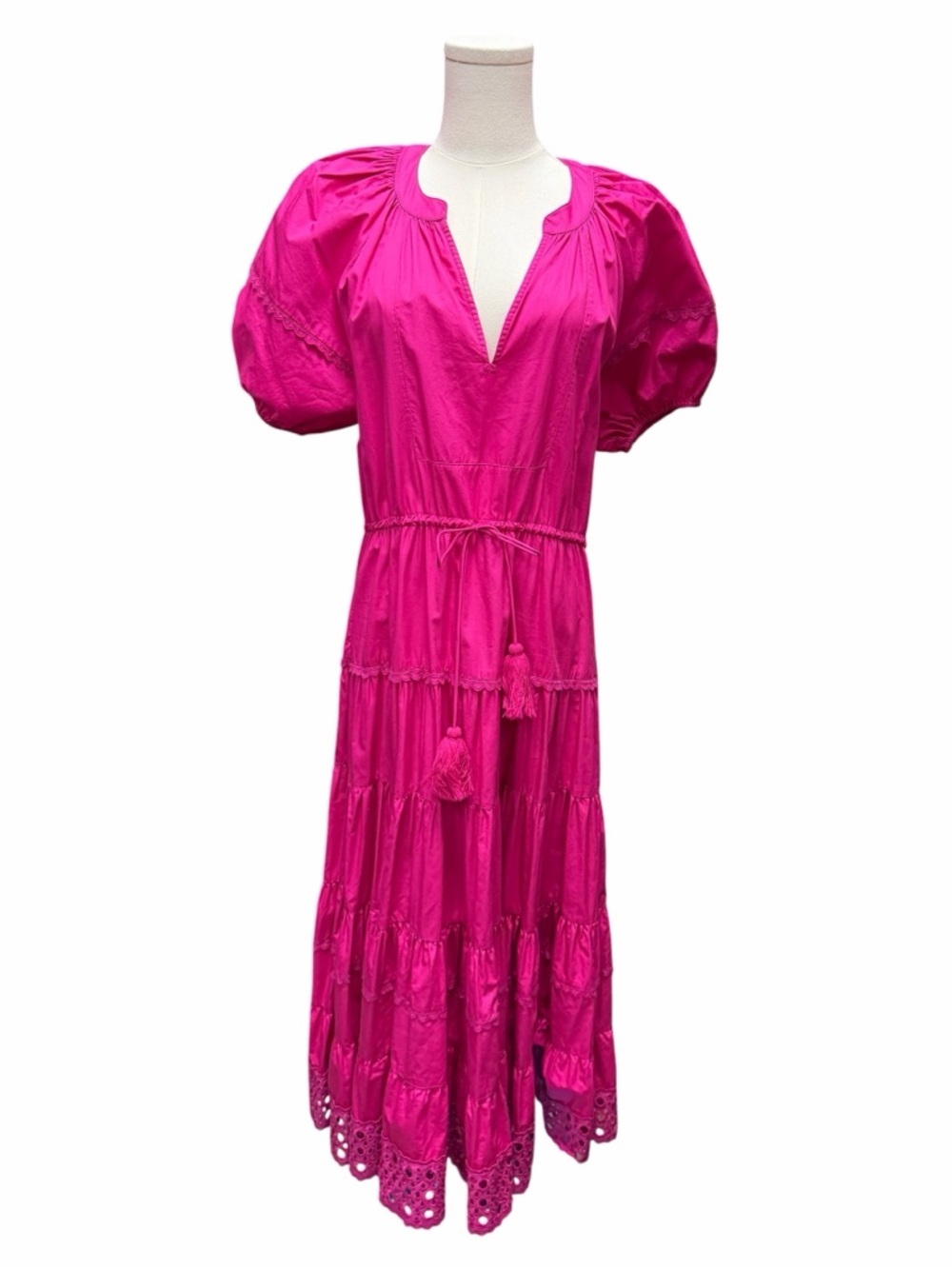 A-2 Alexis Raissa tiered midi dress in fuchsia